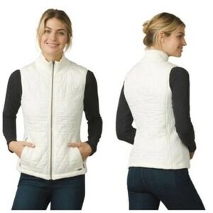 Prana Women's M Medium Quilted Knit Winter Diva Sherpa Lined Vest Ivory Cream